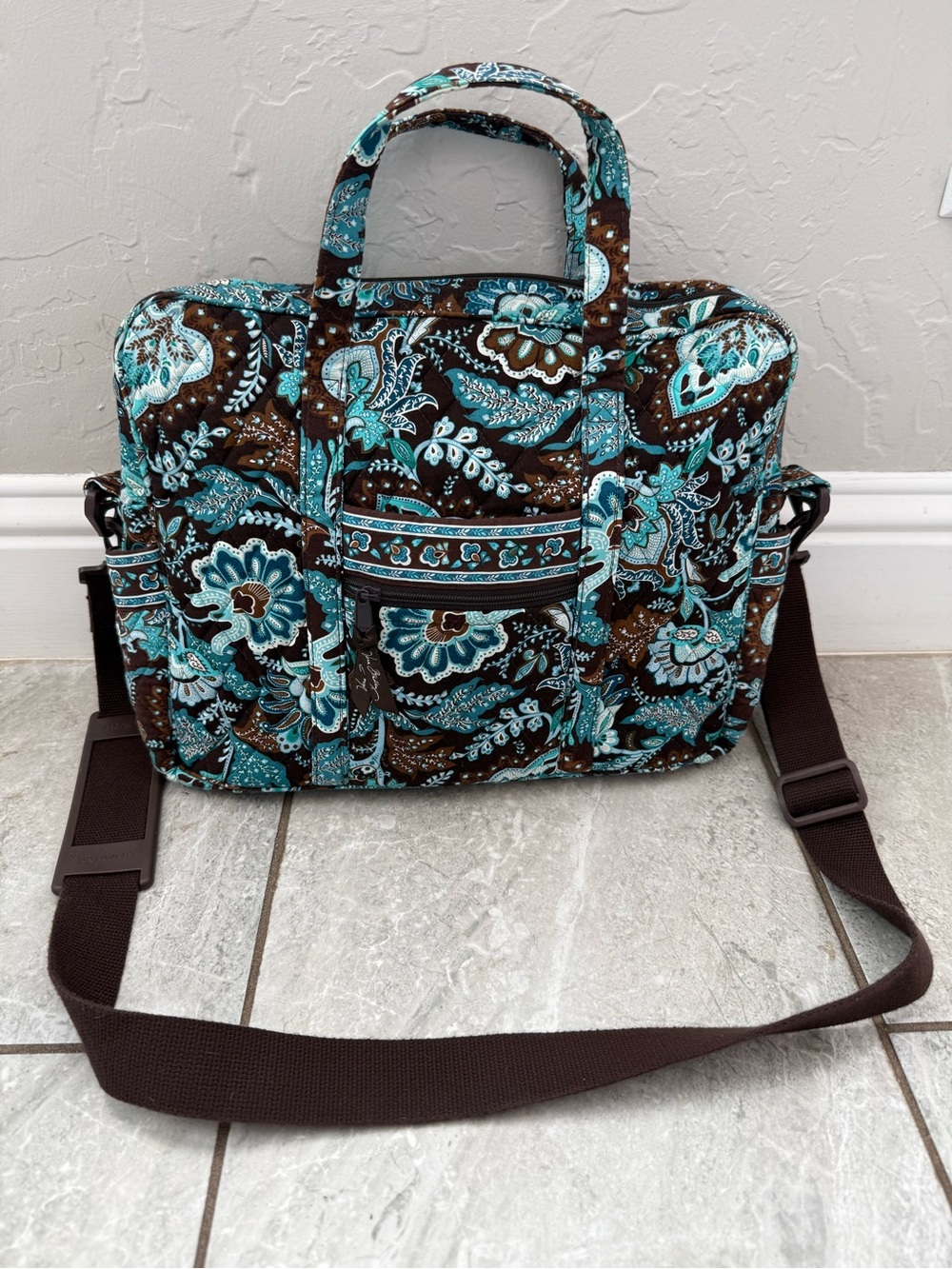 Vintage Y2K Vera Bradley Quilted Laptop Commuter Bag Brown Turquoise Java Blue